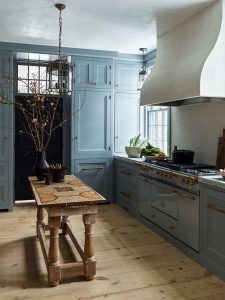 cottage kitchen with antique pine floors