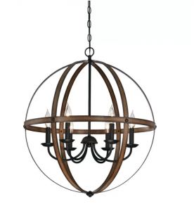 Iron and wood globe chandelier