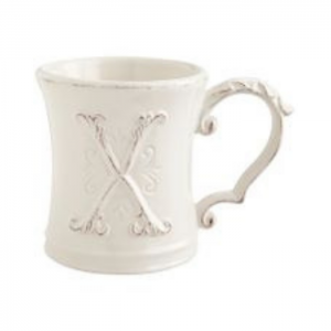 Ornate Cream Mug with Raised Monogram Letter X