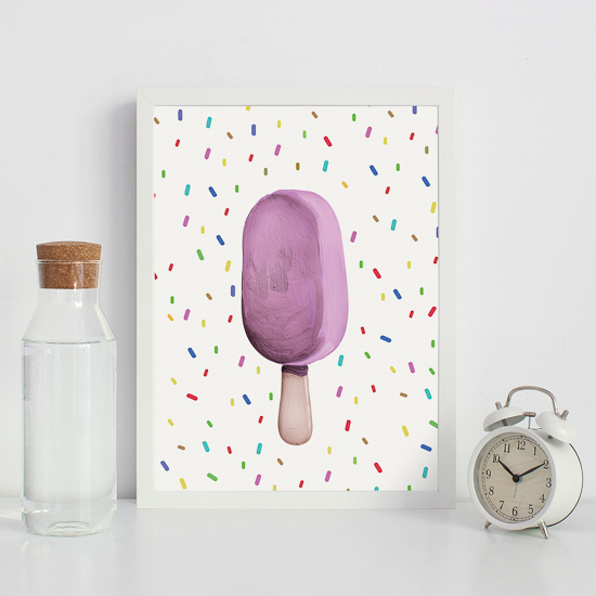 Print of pink ice cream bar surrounded by candy sprinkles