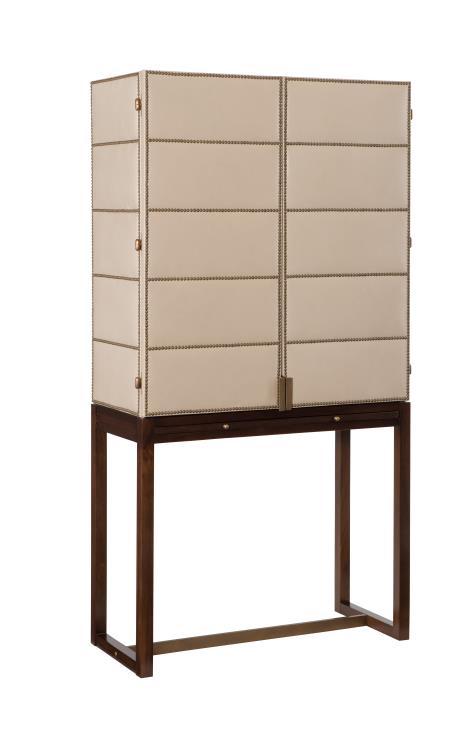 Russell Bar Cabinet with cream-colored leather