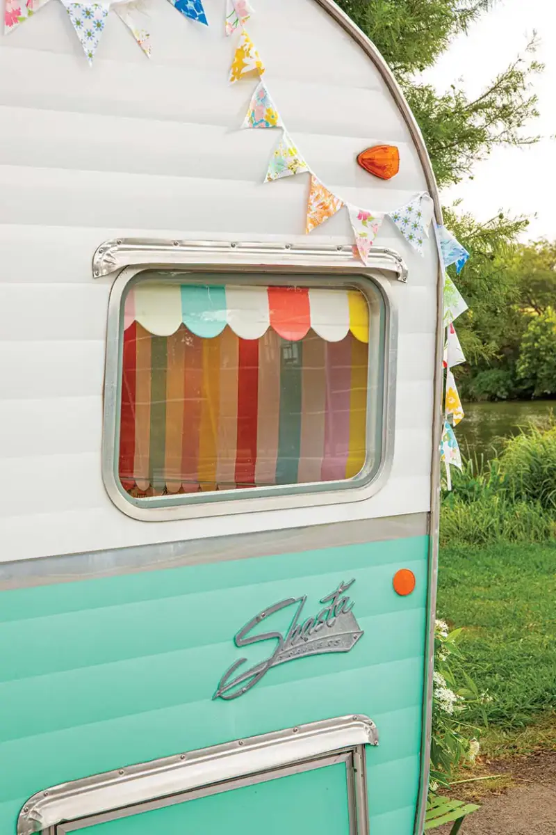 exterior of colorful camper