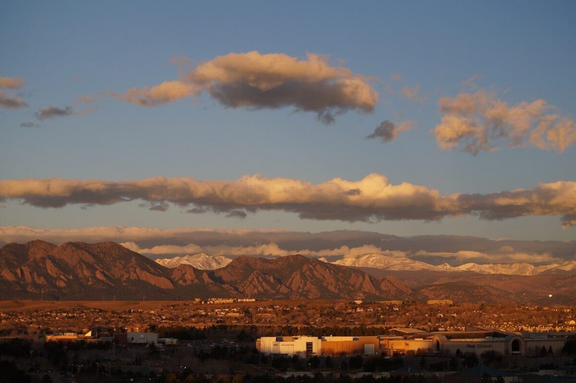 morning view of Flatirons from Broomfield, Colorado