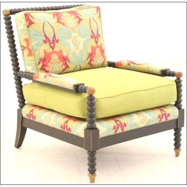 Old Hickory Tannery Bergere style chair with yellow upholstery