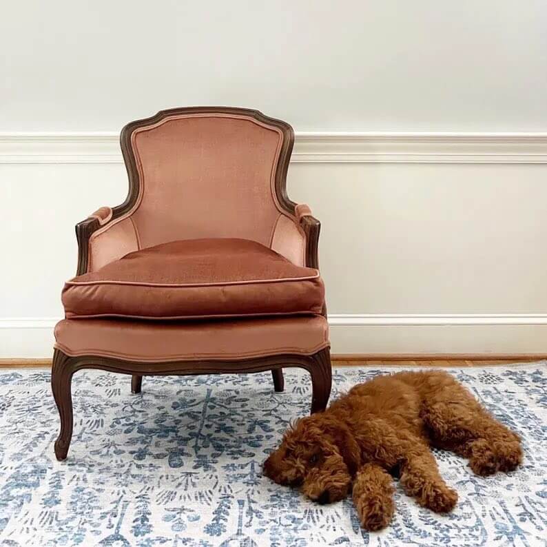 Vintage Pink Bergere Armchair with pink velvet upholstery