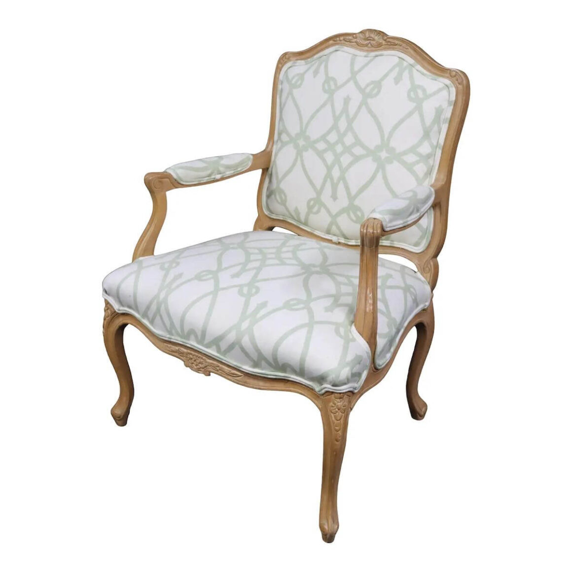 Louis XV Bergere with white and green patterned upholster