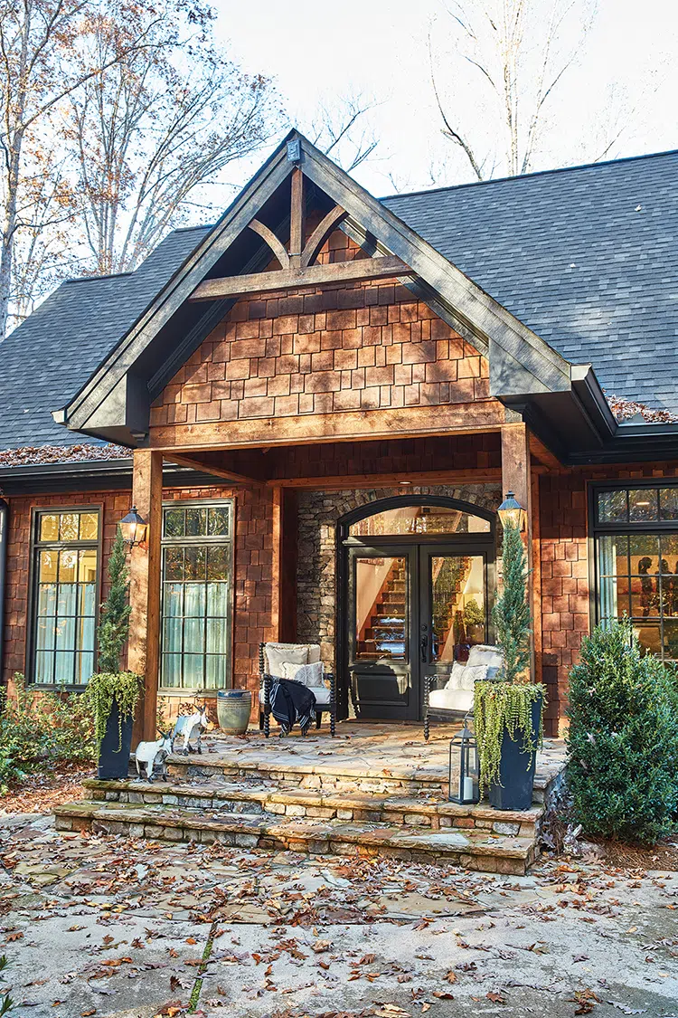 welcoming entryway to rustic Craftsman cottage with modern touches in Georgia