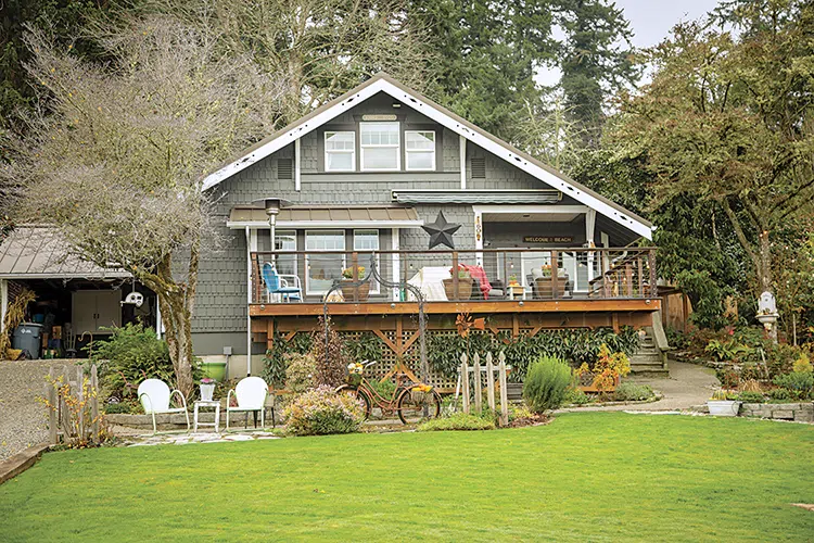 exterior view of cottage on the shores of Puget Sound