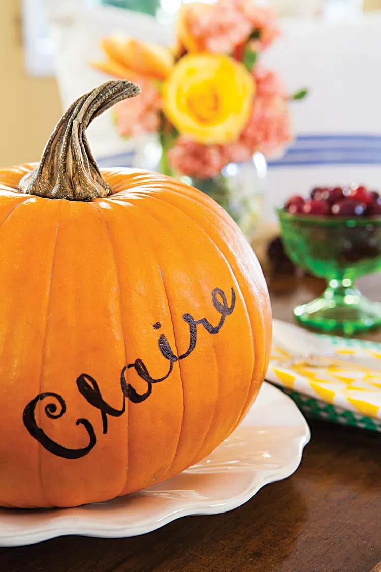 name written on pumpkin for no-carve pumpkin decoration