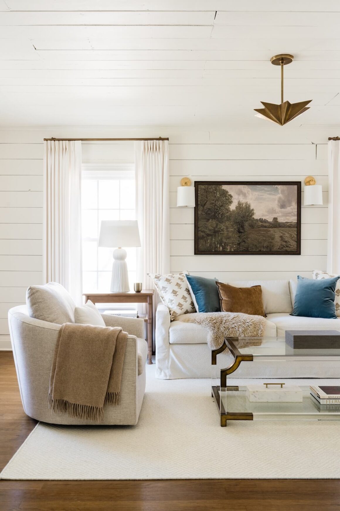 living room of renovated Georgetown bungalow with neutral color scheme