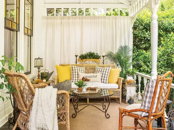 porch with vintage and fall decor