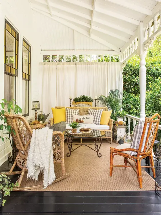 porch with vintage and fall decor