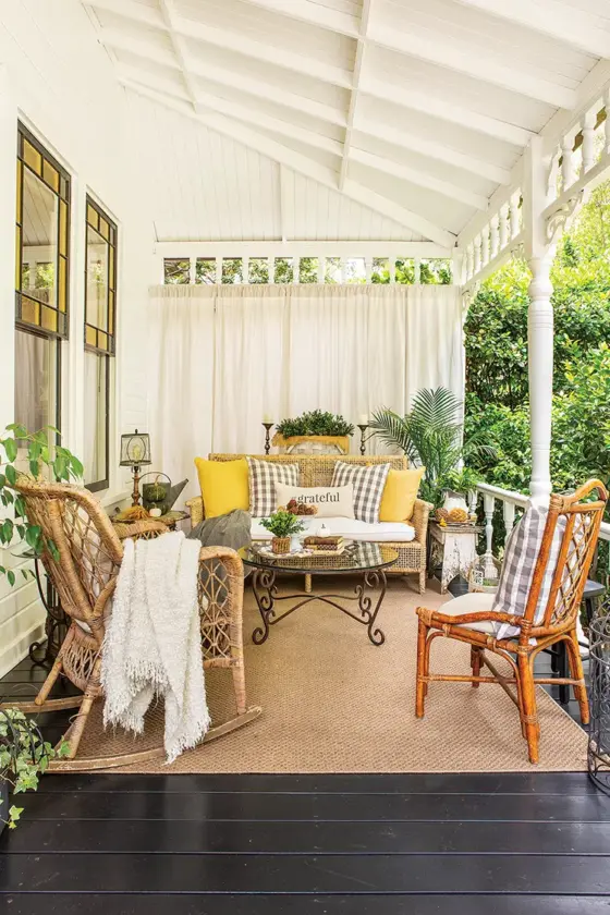 porch with vintage and fall decor