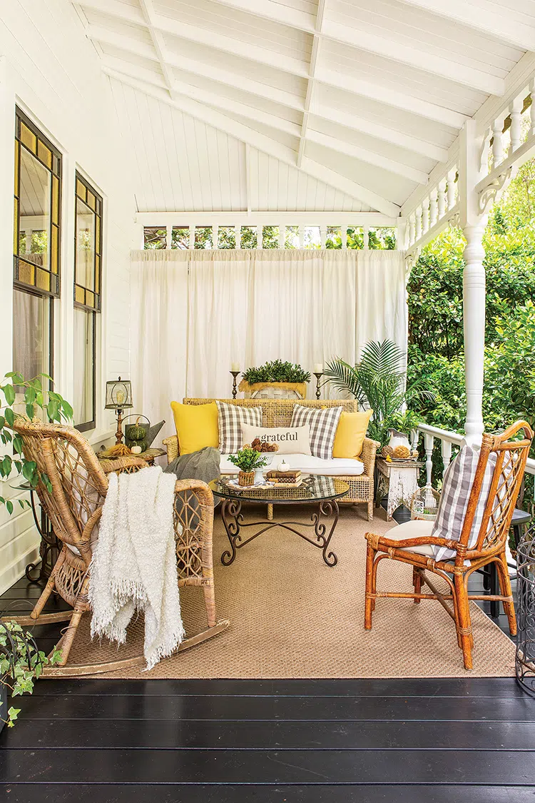 porch with vintage and fall decor