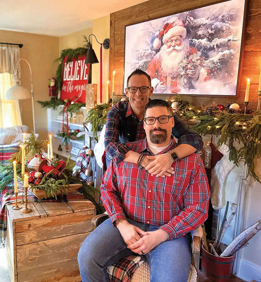 Bryan and Jameson in their cozy little Christmas home