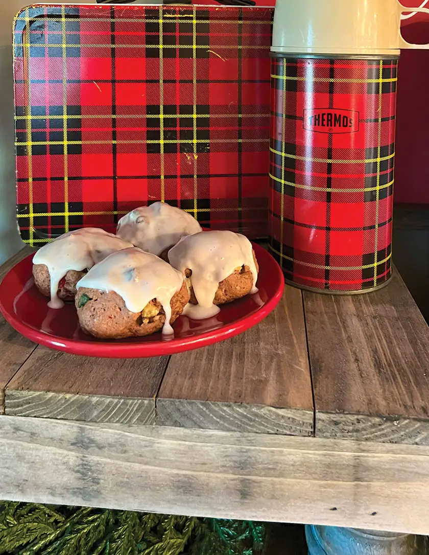 homemade Christmas cookies styled with vintage plaid Thermos