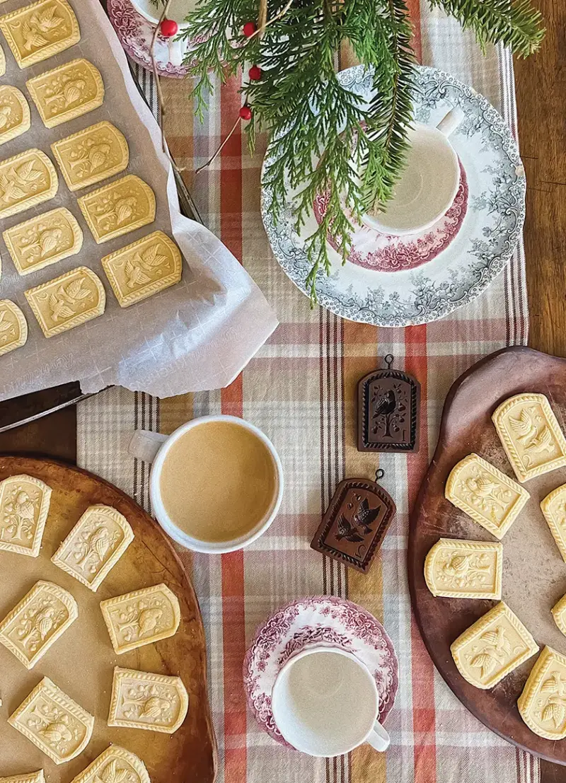 lemon shortbread cookies made with twelve days of Christmas molds