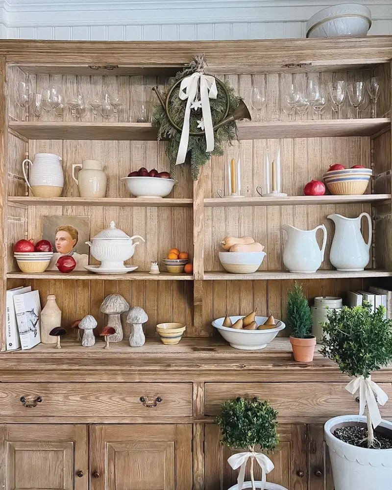 dining room hutch in Pantry Hill with natural Christmas decor