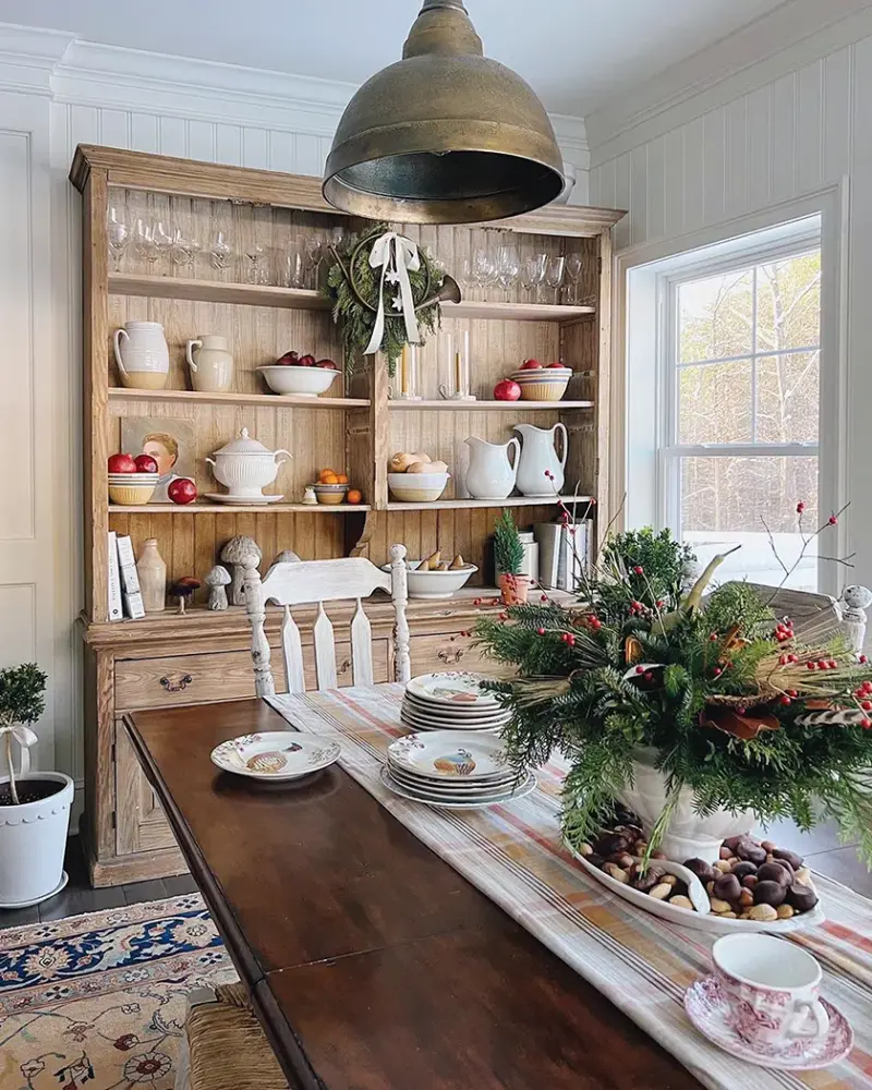 dining room Pantry Hill decorated for Christmas with natural decor