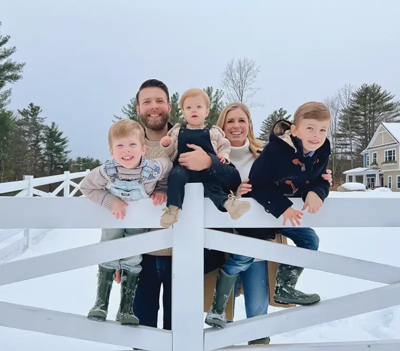 Rozell family standing outside in the snow at Pantry Hill