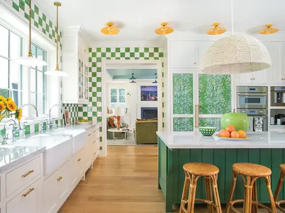 green touches bring color to the kitchen