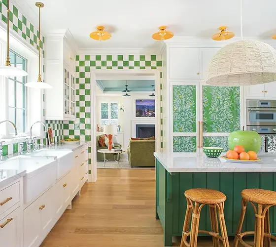 green touches bring color to the kitchen