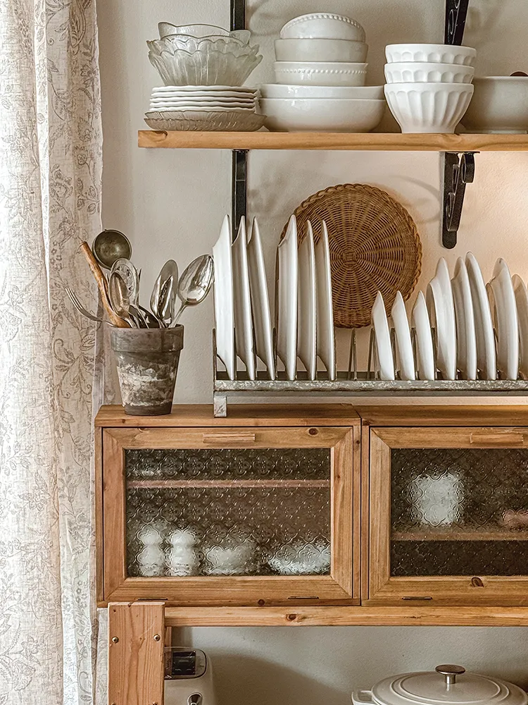 exposed shelves in Krystle's kitchen